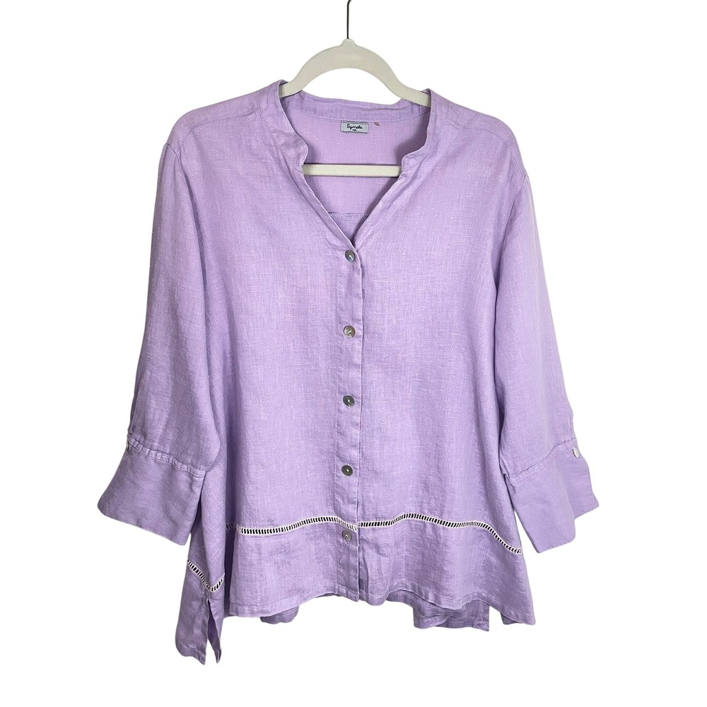 Symple NYC Large (Estimated) Linen Lavender Lightweight Coastal Linen Blouse
